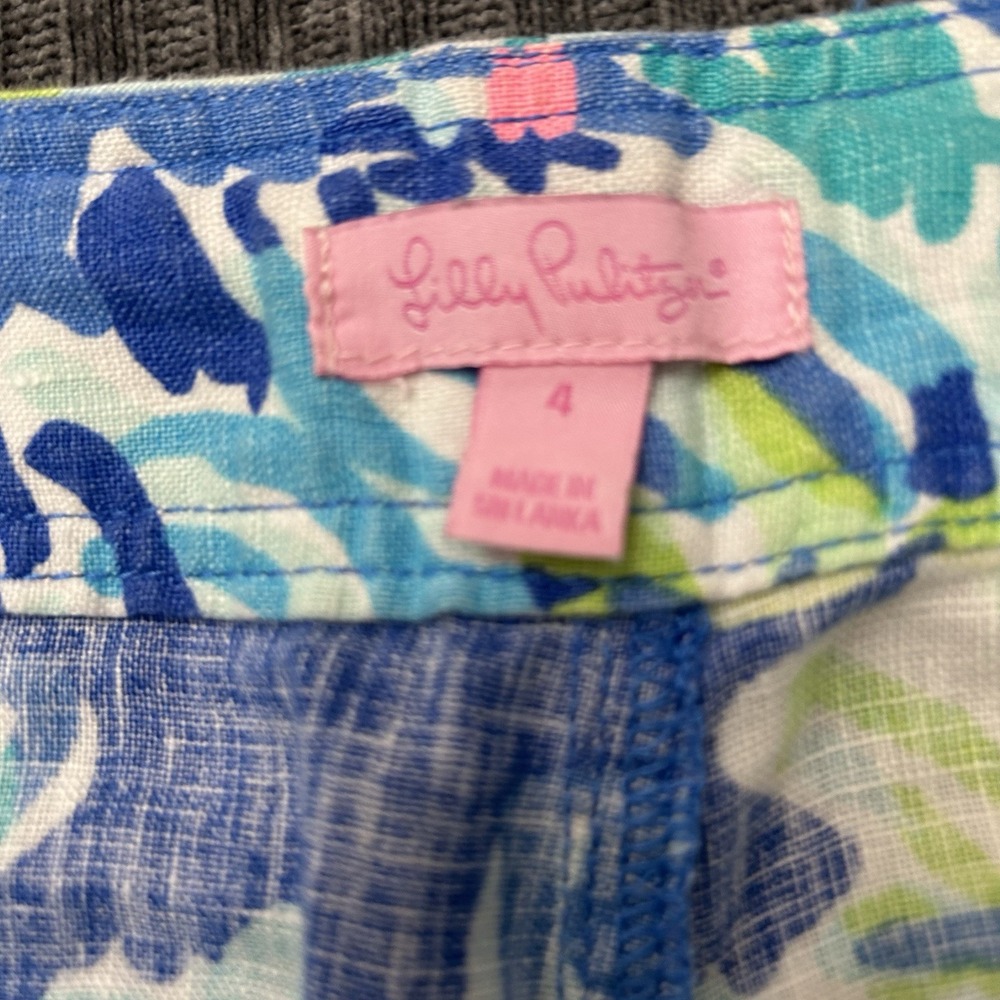 Lilly Pulitzer Womens Linen Wide Leg Pants Blue Green Pink Tropical Beach Size 4 - Picture 13 of 13